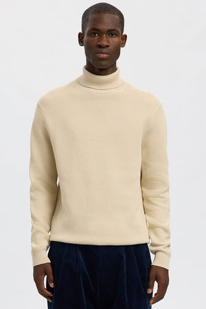 Selected Dane LS Structure Knit Roll Neck Oatmeal