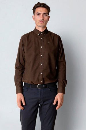 Clean Cut Copenhagen Oxford Stretch Plain L/S Dark Brown Melange