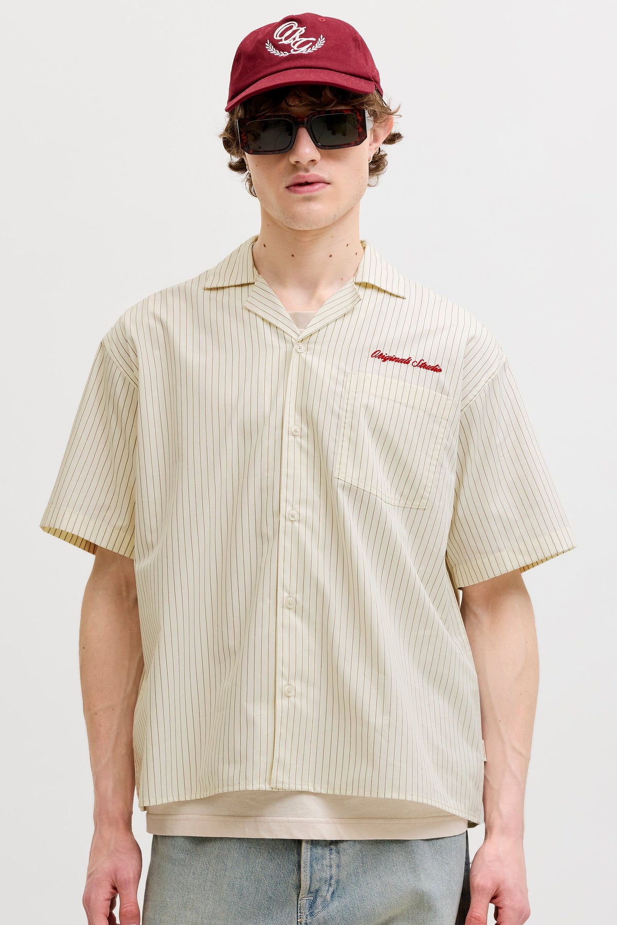 Jack & Jones Menton Poplin Stripe Resort Shirt SS Cloud Dancer