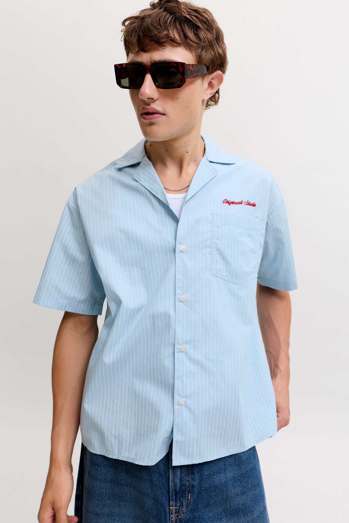 Jack & Jones Menton Poplin Stripe Resort Shirt SS Cashmere Blue