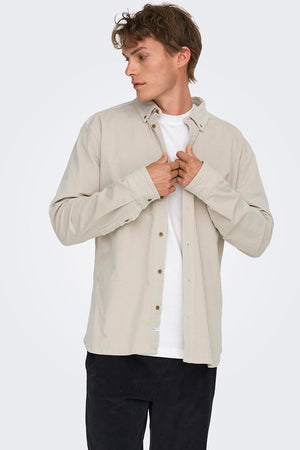 ONLY & SONS Michael Regular Fit Stretch Cord Shirt LS Silver Lining