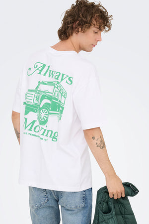 ONLY & SONS Nathan Backprint Relaxed Fit Tee Bright White Always Moving