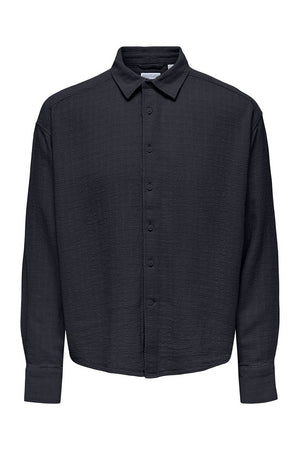 ONLY & SONS Latham LS Linen Structure Shirt Dark Navy