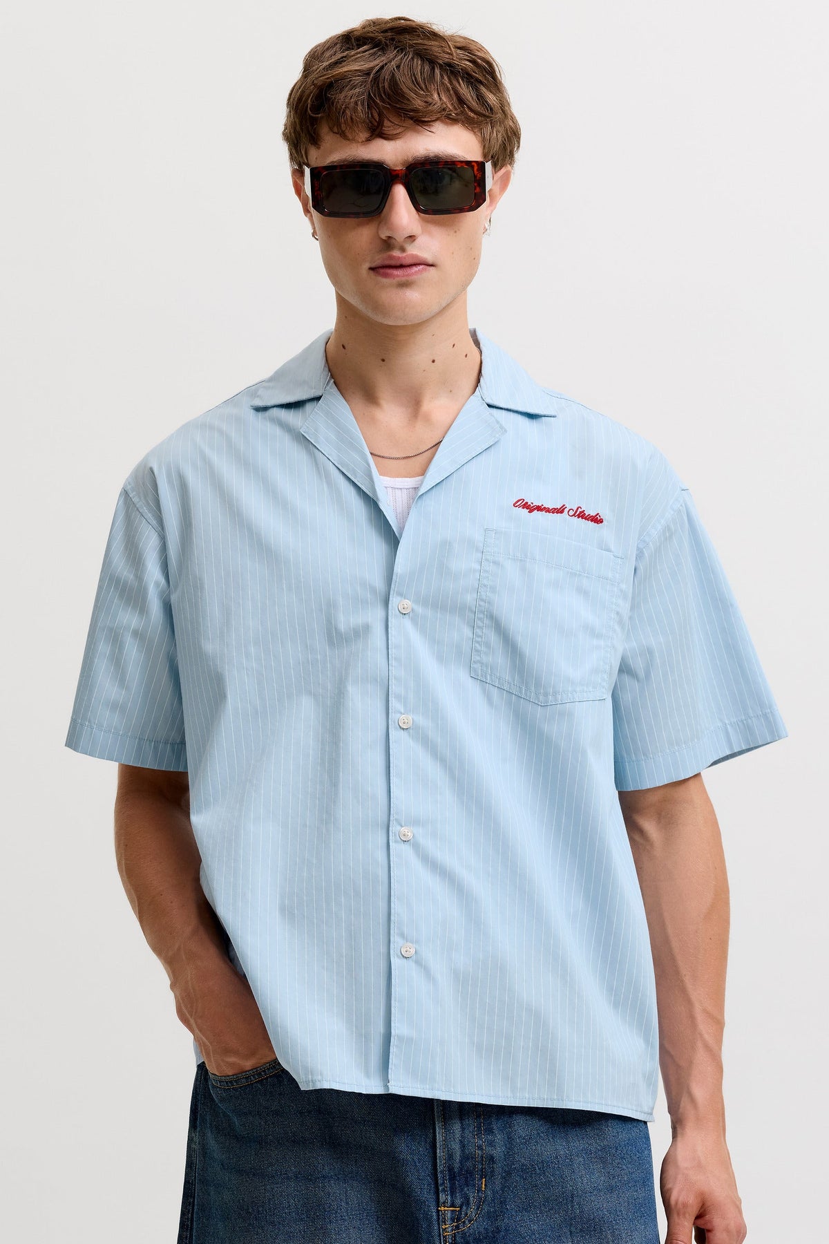 Jack & Jones Menton Poplin Stripe Resort Shirt SS Cashmere Blue