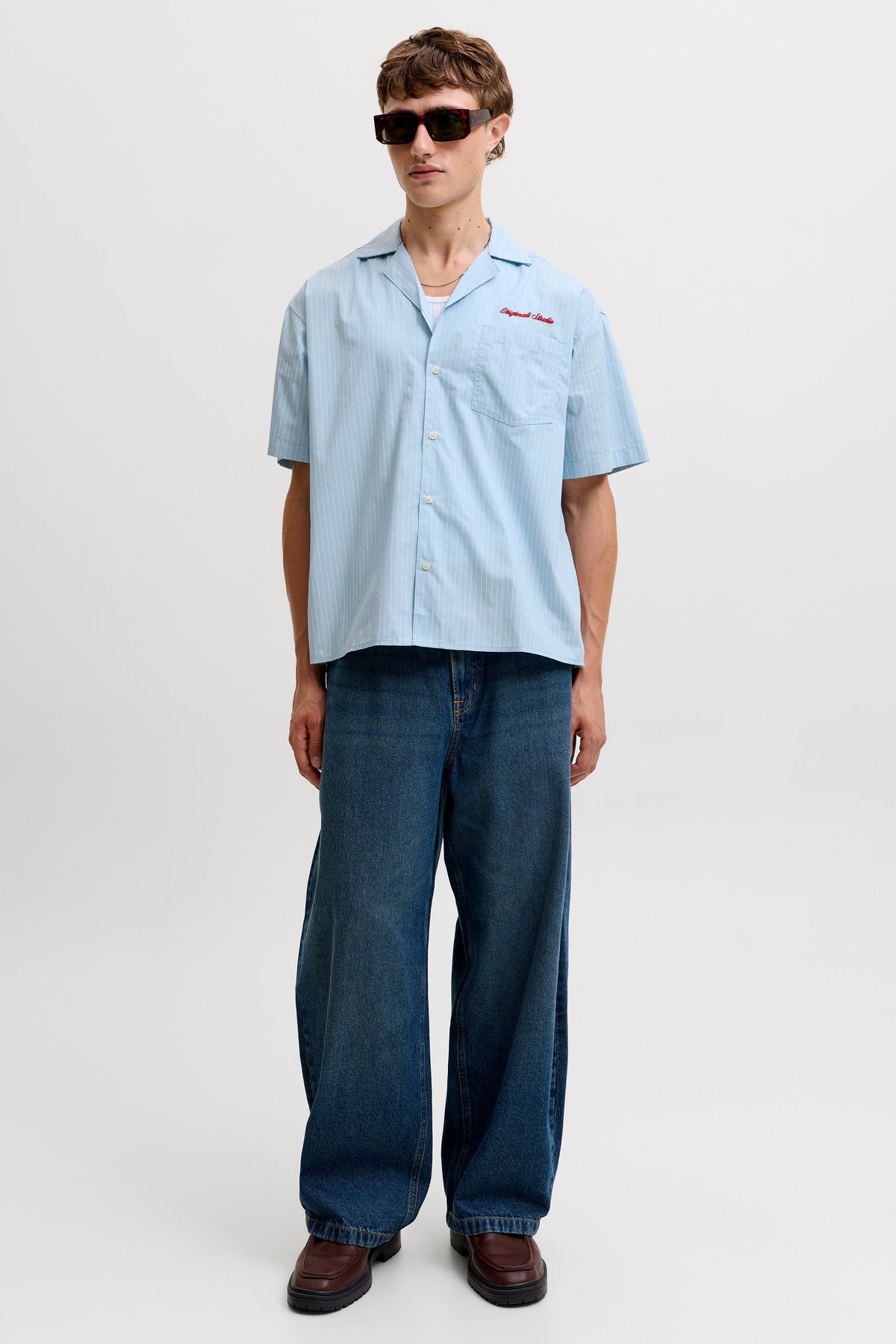 Jack & Jones Menton Poplin Stripe Resort Shirt SS Cashmere Blue