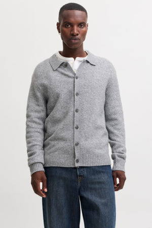 Jack & Jones Soho Ollie Knit Polo Cardigan Light Grey Melange