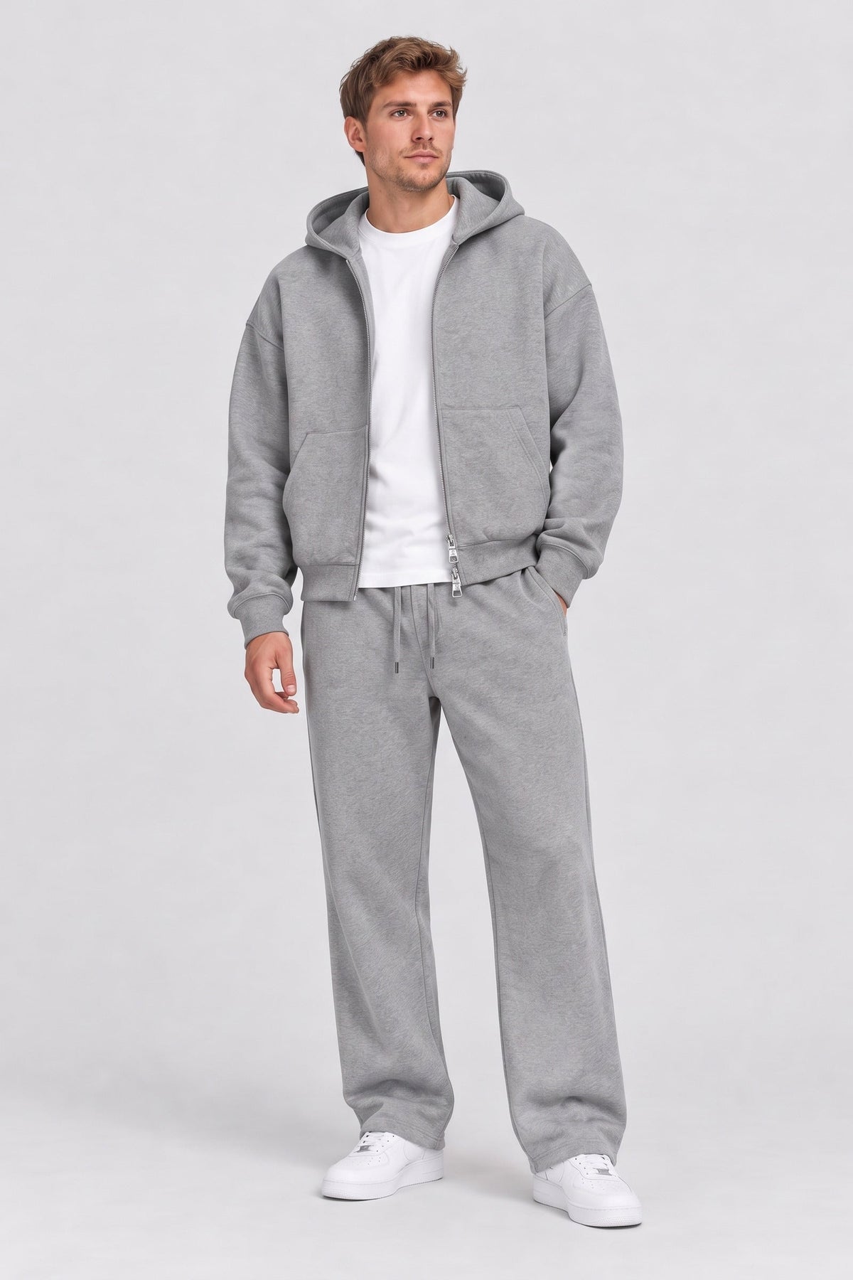 ONLY & SONS Goyle Box Fit Scuba Zip Hoodie Grey Melange
