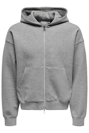 ONLY & SONS Goyle Box Fit Scuba Zip Hoodie Medium Grey Melange