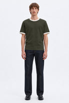 Selected Taj Ringer Mid Peach O-Neck Tee Forest Night