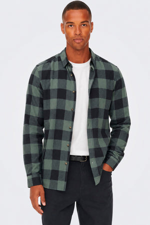 Only & Sons Gudmund LS Checked Shirt Balsam Green