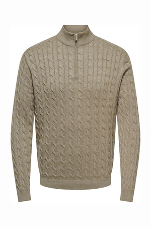Only & Sons Loui Reg 12 Cabel Half Zip Knit Desert Taupe