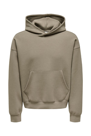 ONLY & SONS Goyle Box Fit Scuba Hoodie Walnut