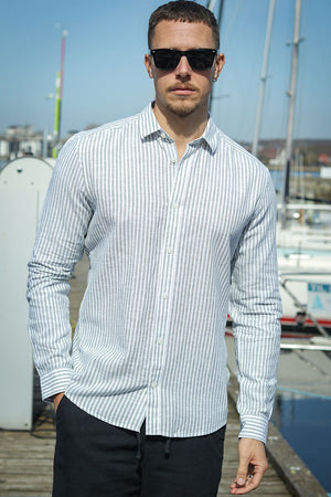 ONLY & SONS Caiden LS Stripe Linen Shirt Sea Spray