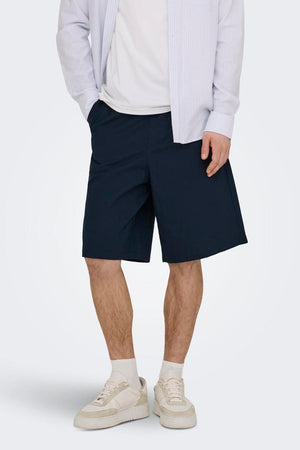 Only & Sons Daves Wide Cotton Linen Shorts 0007 Dark Navy