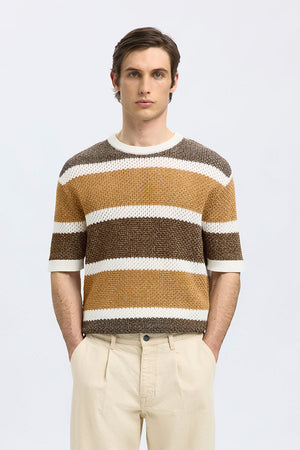 Selected Ginger SS Knit Relaxed Fit Stripe Tee Egret