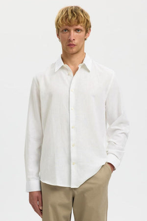 Selected Clay Linenblend Long Sleeve Shirt Bright White