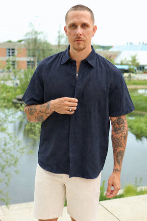 Selected Clay Linenblend SS Shirt Sky Captain