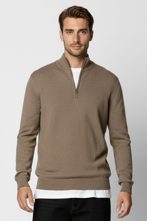 Clean Cut Copenhagen Claude half zip knit Dark beige melange