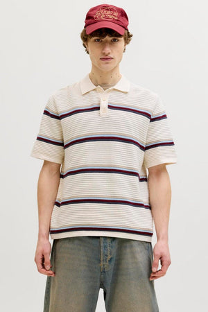 Jack & Jones Jormaine Knit Stripe Polo Sea Salt Clothing