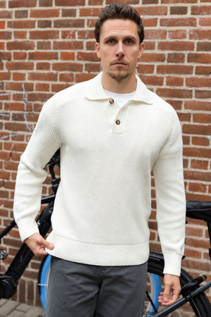 Selected Pim Knit Polo Camp Egret