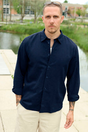Selected Regular Claus Clay Linenblend LS Shirt Sky Captain