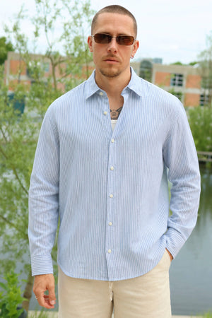 Selected Regclay Linenblend Long Shirt Dusty Blue