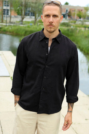 Selected Regclay Linblend Long Sleeve Shirt Svart