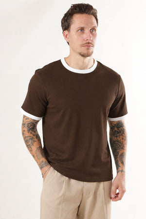 Selected Taj Ringer Mid Peach O-Neck Tee Delicioso