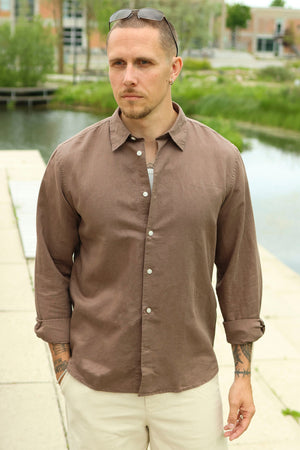 Selected Regclay Linenblend Shirt Chocolate Chip