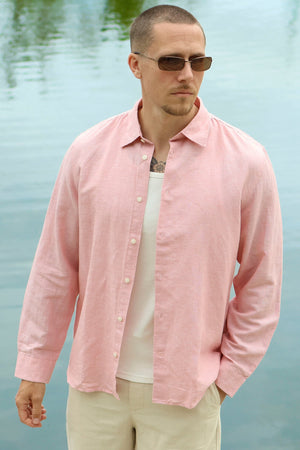 Selected Clay Linenblend Long Sleeve Shirt Rose Dawn
