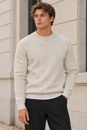 Selected Dane LS Structure Knit Crew Neck Oatmeal