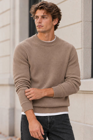 Selected Dane LS Knit Structure Crew Neck Morel