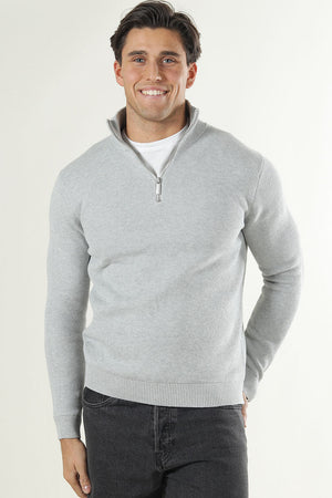 Selected Dane LS Structure Knit Half Zip Light Grey Melange