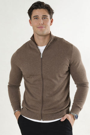 Selected BERG FULL ZIP CARDIGAN Teak Melange