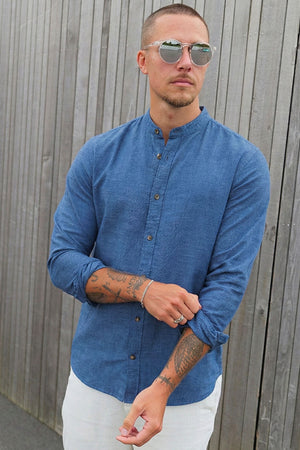 Jack & Jones Summer Shirt Linen Blend Band LS Navy Blazer