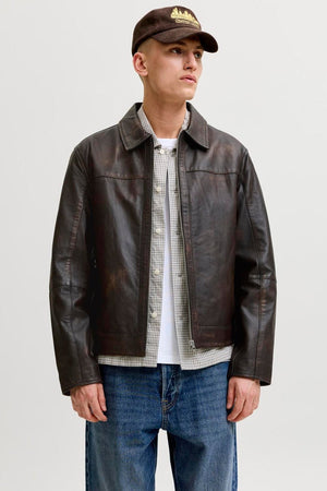 Jack & Jones Atocha Leather Jacket Chocolate Brown