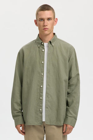 Selected Regclay Linenblend Shirt Vetiver
