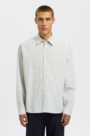 Selected Timben Stripe LS Poplin Shirt Cashmere Blue