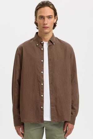 Selected Regclay Linenblend Shirt Chocolate Chip