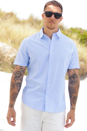 Selected Regular Sun Linen Shirt SS Cashmere Blue / White