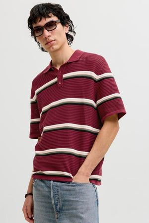 Jack & Jones Maine Knit Stripe Polo SN Cabernet