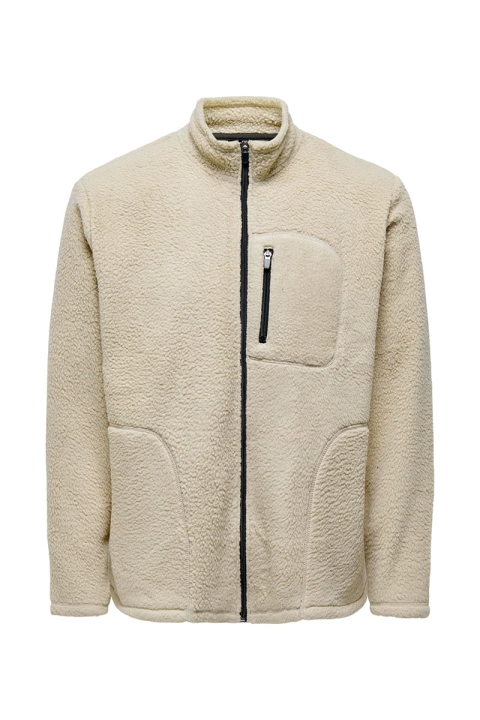 ONLY & SONS Eric Teddy Full Zip High Neck Silver Lining