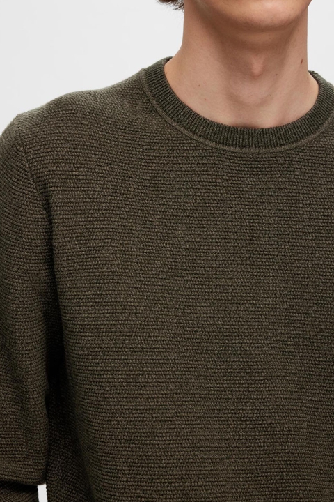 Selected Ross Knit Structure Crew Neck Forest Night