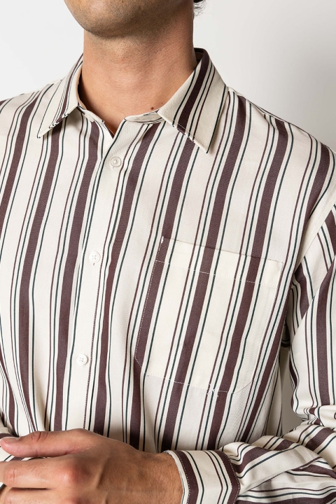 Clean Cut Copenhagen Willum shirt Ecru/Dark Plum Stripe