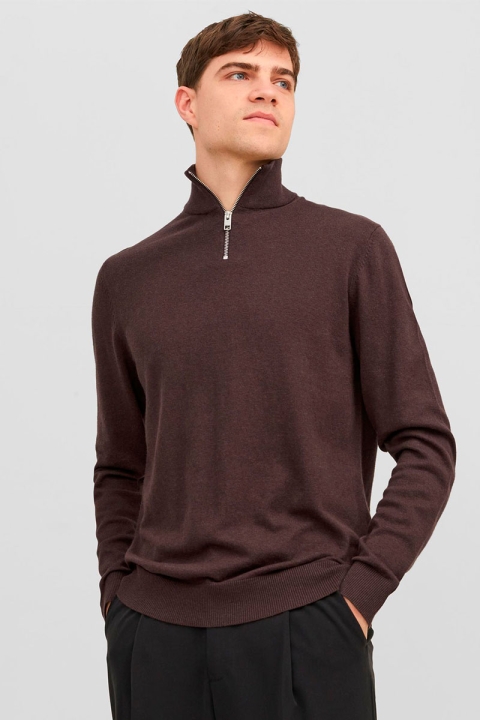 Jack & Jones Emil Knit Half Zip Seal Brown