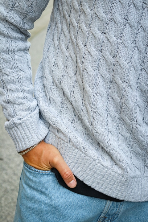 ONLY & SONS Kicker Cable Knit Half Zip Light Grey Melange