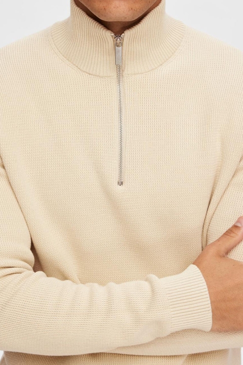 Selected Dane LS Structure Knit Half Zip Oatmeal