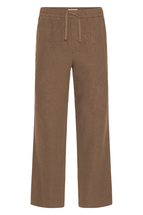 Solid Allan Elsticated Wide Fit Linen Pants Shitake