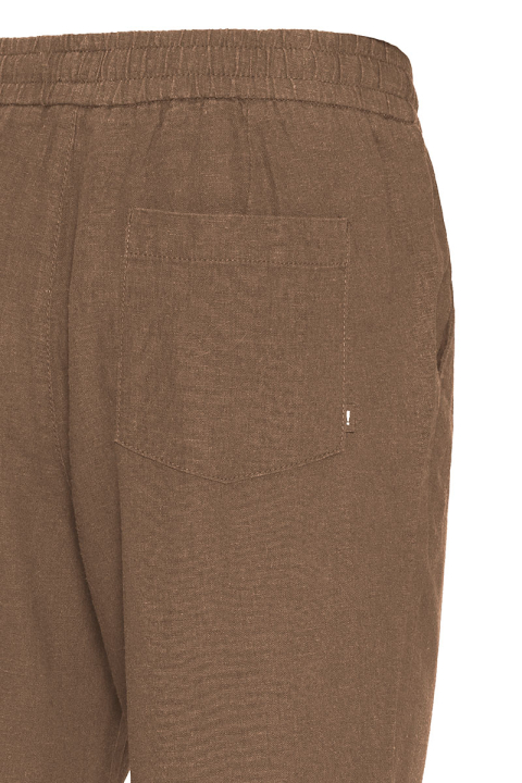 Solid Allan Elsticated Wide Fit Linen Pants Shitake