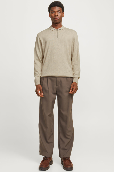 Jack & Jones Emil Knit Polo Half Zip LS Oatmeal